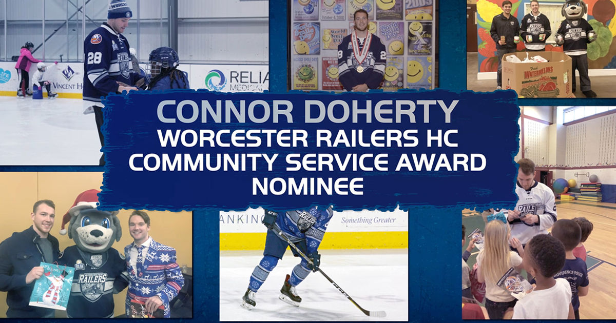 Worcester Railers HC defenseman Connor Doherty receives 2019-20 ECHL  Community Service Award