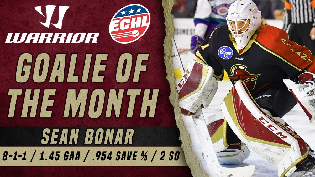 Bonar Named ECHL Goaltender of the Month