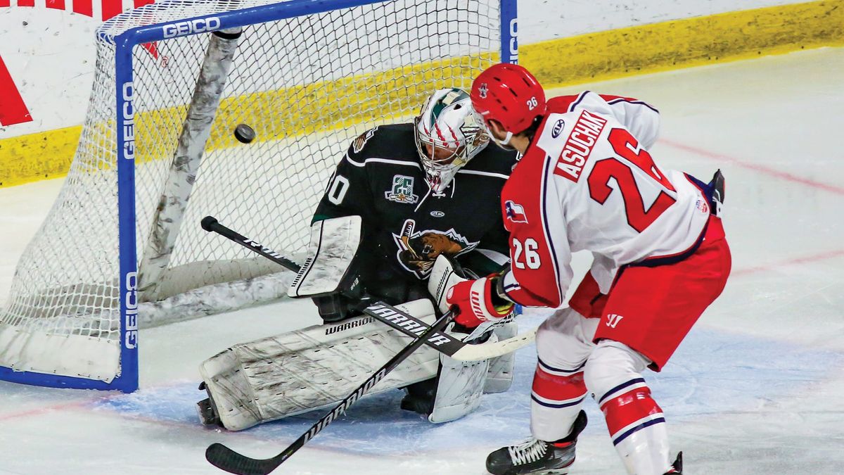 Action photo of Spencer Asuchak of the Allen Americans