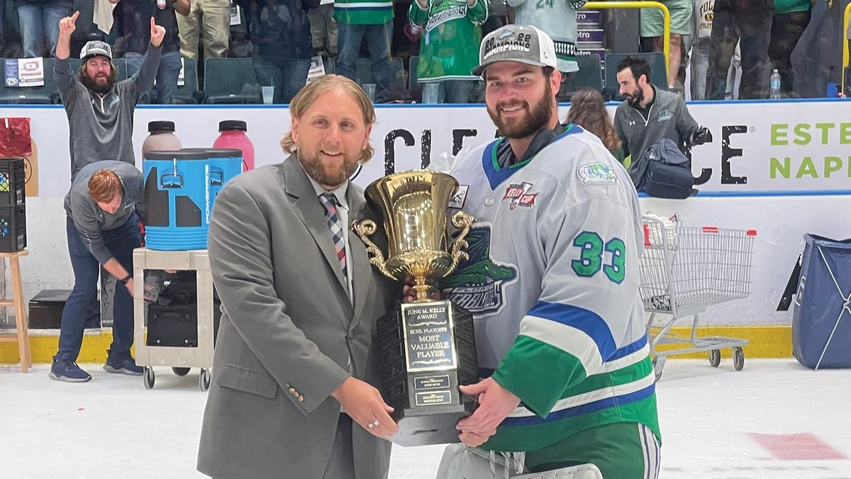 ECHL Commissioner Ryan Crelin presented the June M. Kelly Playoffs MVP Award to Cam Johnson of the Florida Everblades