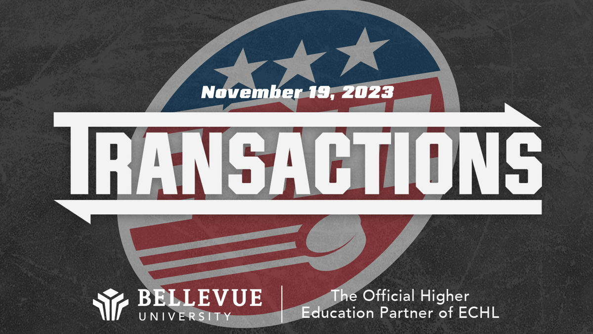 ECHL transactions text with Bellevue University logo and today&#039;s date