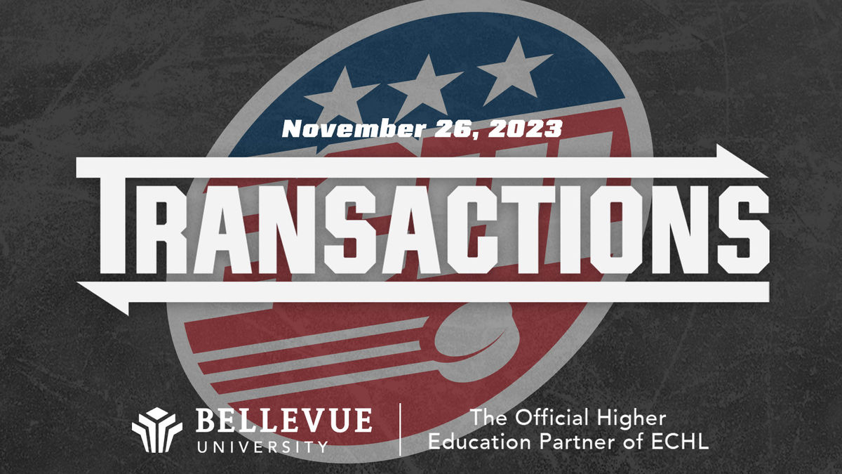 ECHL transactions text with Bellevue University logo and today&#039;s date