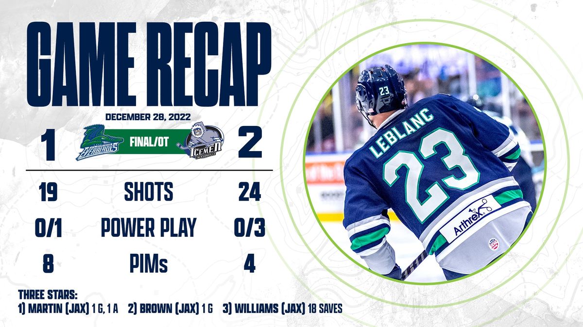 EVERBLADES FALL 2-1 IN OT TO JACKSONVILLE