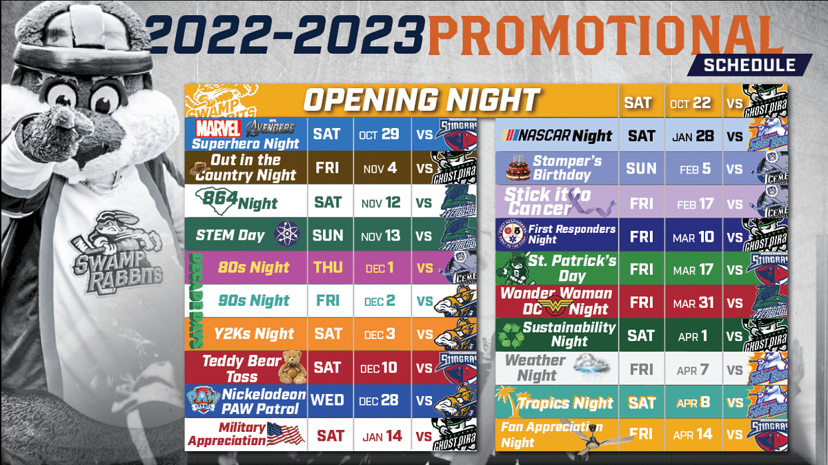 SWAMP RABBITS ANNOUNCE 2022-23 PROMOTIONAL SCHEDULE