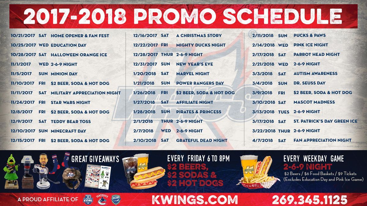 2017-2018 Promotional Schedule