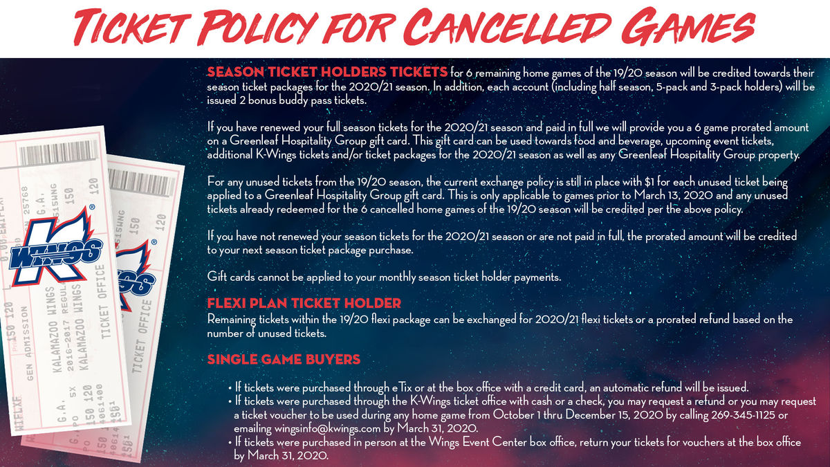 TICKET POLICY FOR CANCELLED GAMES