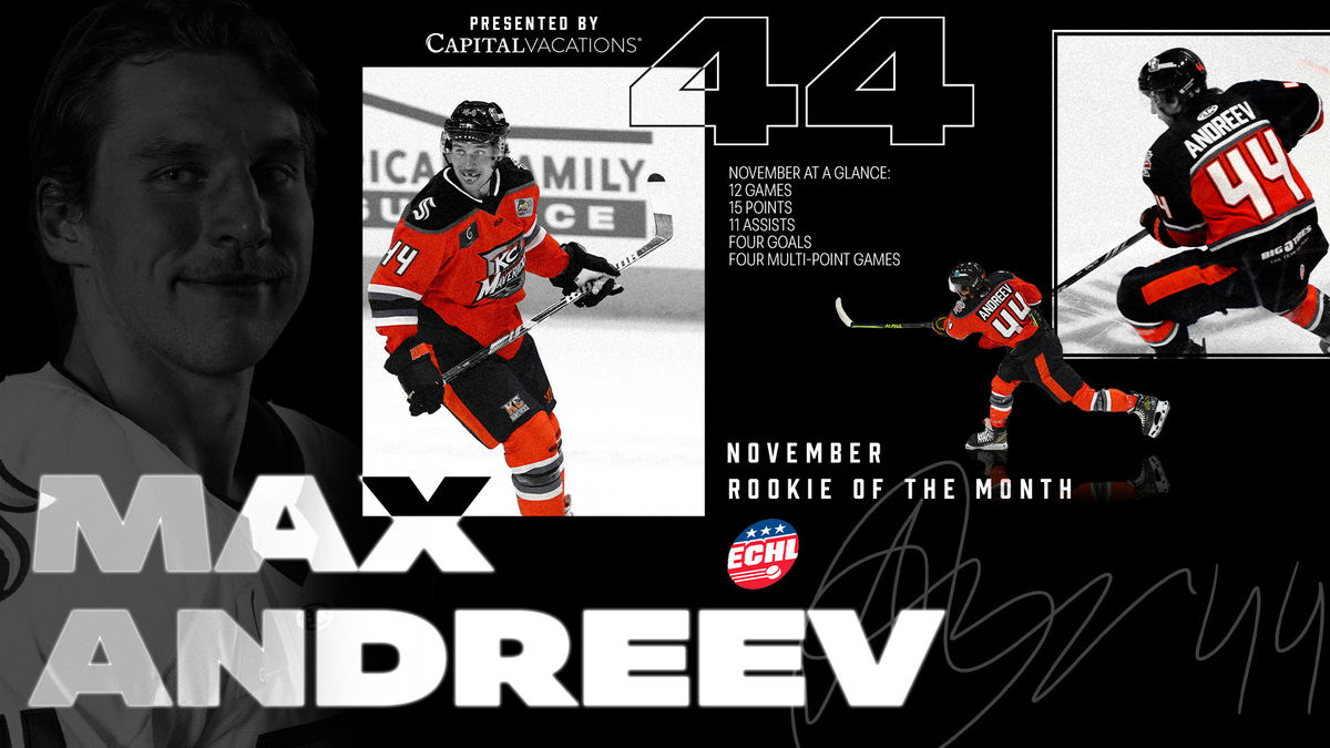 MAX ANDREEV NAMED NOVEMBER’S ECHL ROOKIE OF THE MONTH