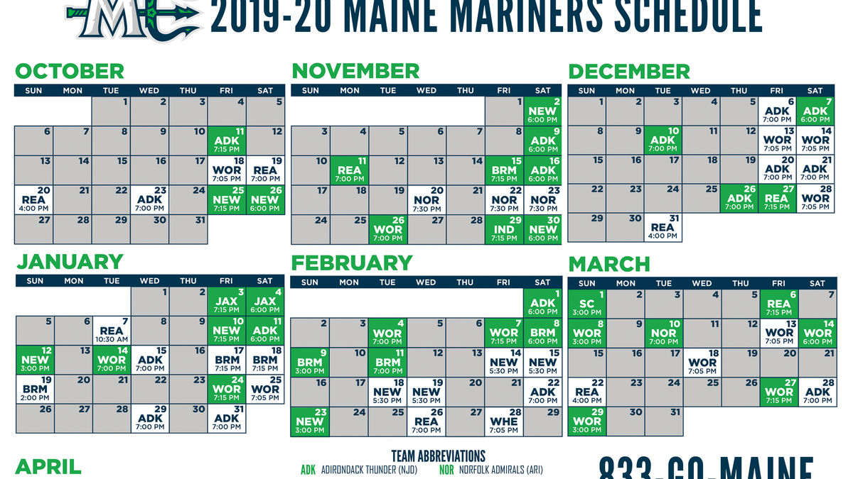 MARINERS ANNOUNCE FULL 2019-20 SCHEDULE