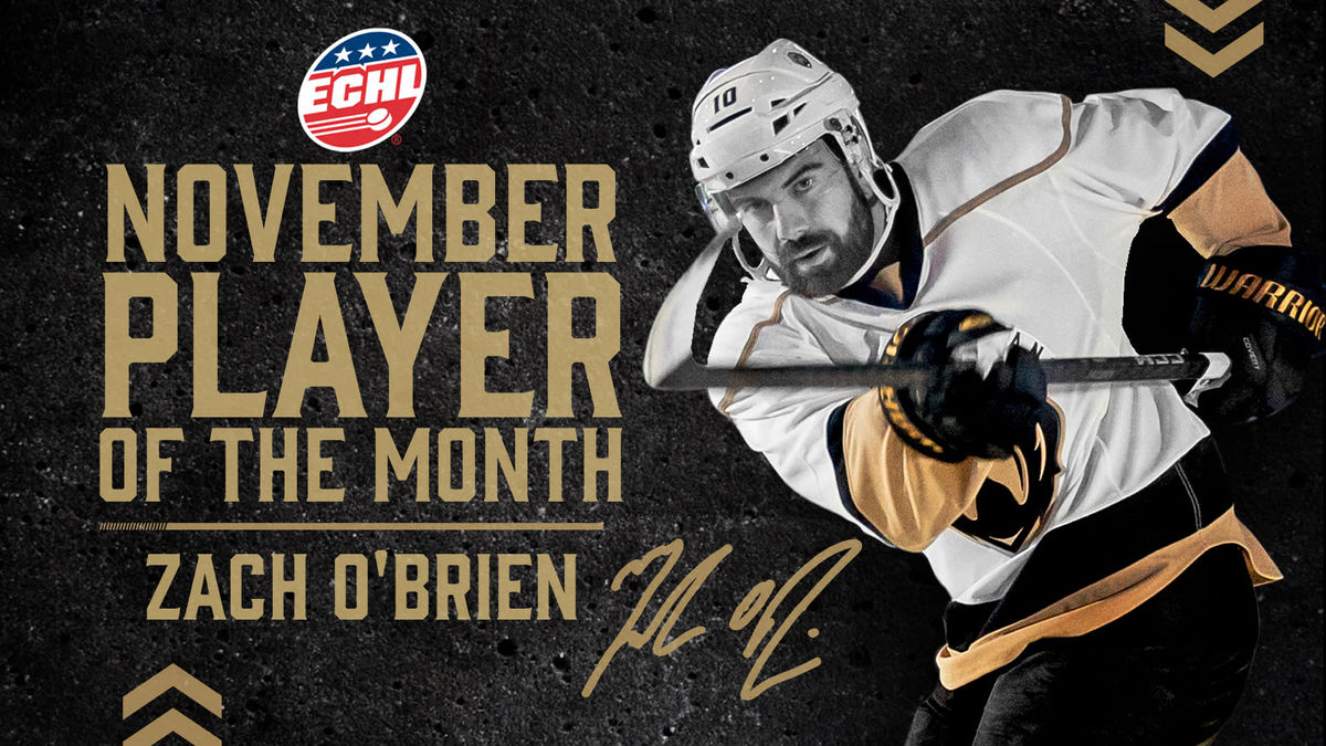 ZACH O&#039;BRIEN NAMED WARRIOR HOCKEY ECHL PLAYER OF THE MONTH