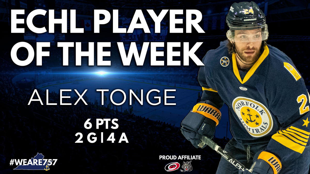 Admirals Forward Alex Tonge Named ECHL Player of the Week