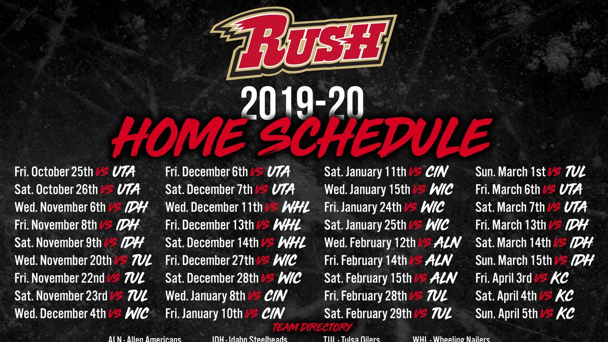 RUSH RELEASE 2019-20 HOME SCHEDULE