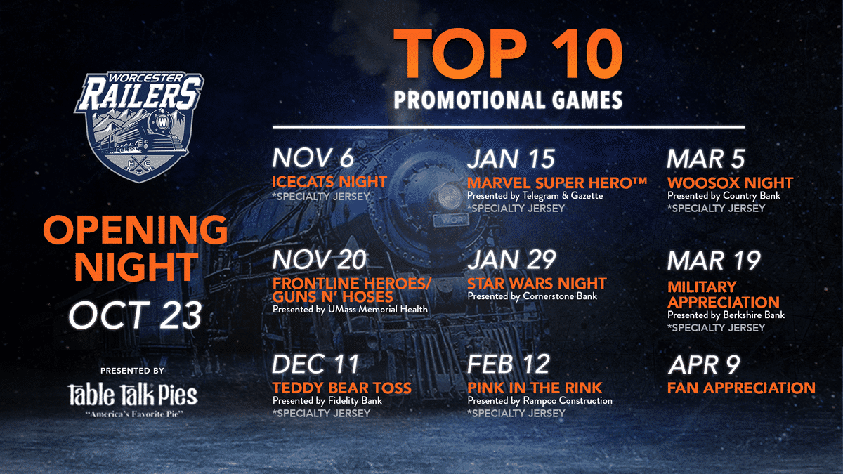 Worcester Railers HC Announce Top 10 Promotional Games