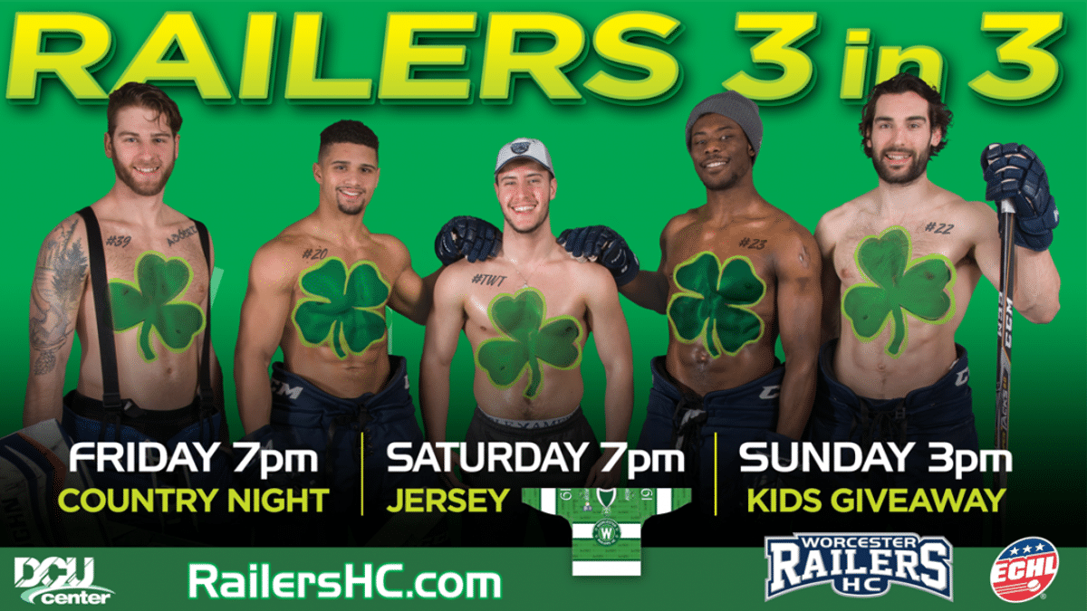 St. Patrick’s Day jerseys highlights 3-in-3 game weekend for Railers HC at DCU Center