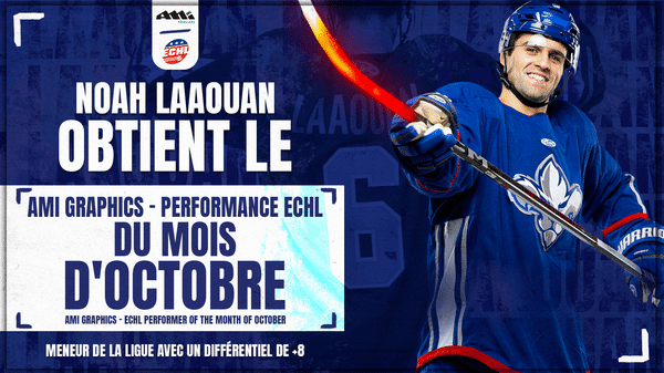 Noah Laaouan est le joueur AMI Graphics le plus performant du mois d&#039;octobre de la ECHL