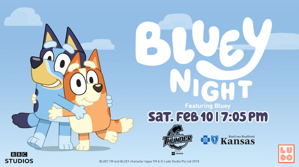 Bluey and Pucks &#039;N Pups Night, presented by Blue Cross &amp; Blue Shield of Kansas and Little Buster&#039;s Sports Bar &amp; Grill